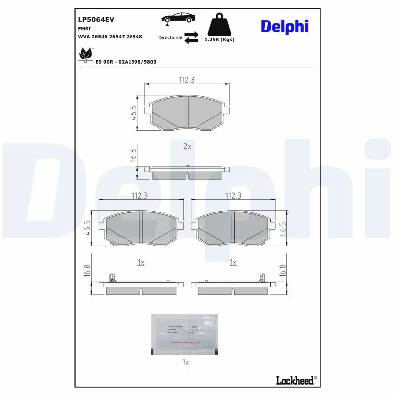 Bremsbelagsatz, Scheibenbremse Vorderachse DELPHI LP5064EV