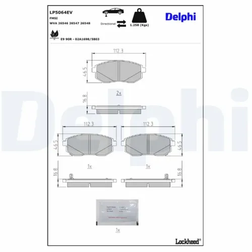 Bremsbelagsatz, Scheibenbremse Vorderachse DELPHI LP5064EV Bild Bremsbelagsatz, Scheibenbremse Vorderachse DELPHI LP5064EV