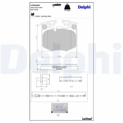 Bremsbelagsatz, Scheibenbremse Vorderachse DELPHI LP5066EV Bild Bremsbelagsatz, Scheibenbremse Vorderachse DELPHI LP5066EV
