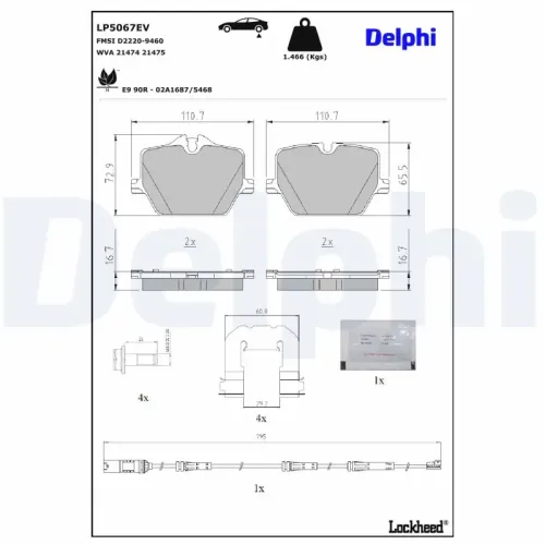 Bremsbelagsatz, Scheibenbremse DELPHI LP5067EV Bild Bremsbelagsatz, Scheibenbremse DELPHI LP5067EV