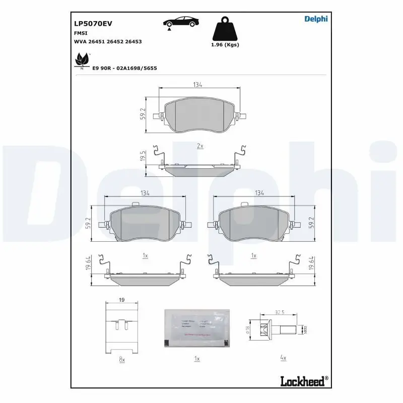 Bremsbelagsatz, Scheibenbremse Vorderachse DELPHI LP5070EV