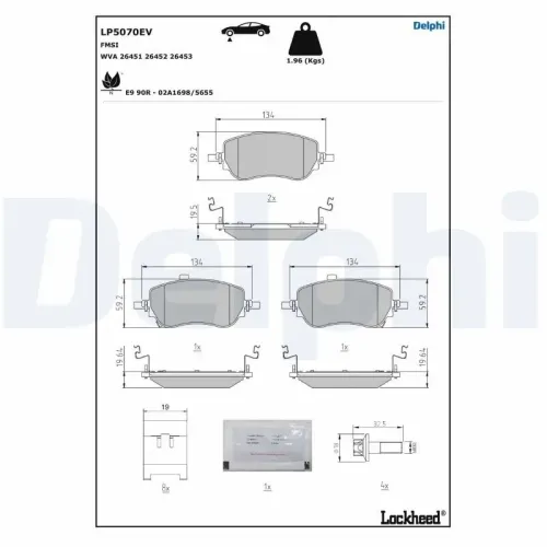 Bremsbelagsatz, Scheibenbremse Vorderachse DELPHI LP5070EV Bild Bremsbelagsatz, Scheibenbremse Vorderachse DELPHI LP5070EV