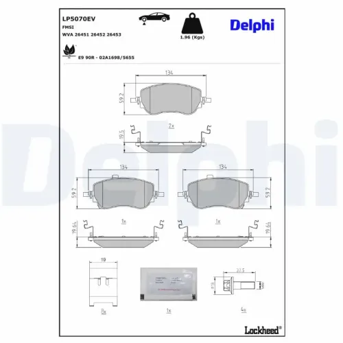 Bremsbelagsatz, Scheibenbremse Vorderachse DELPHI LP5070EV Bild Bremsbelagsatz, Scheibenbremse Vorderachse DELPHI LP5070EV