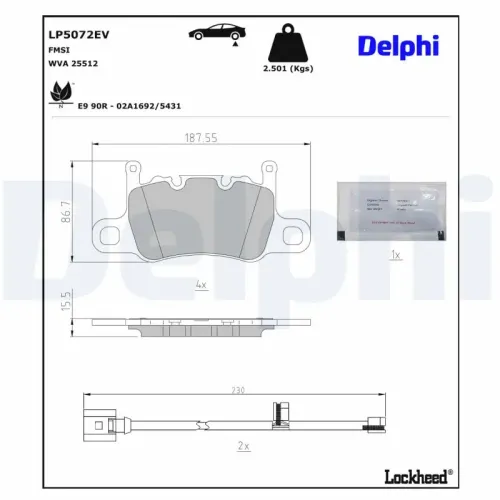 Bremsbelagsatz, Scheibenbremse DELPHI LP5072EV Bild Bremsbelagsatz, Scheibenbremse DELPHI LP5072EV