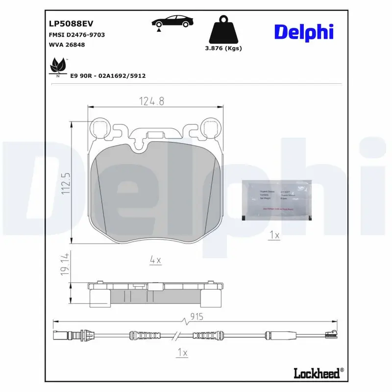 Bremsbelagsatz, Scheibenbremse Vorderachse DELPHI LP5088EV