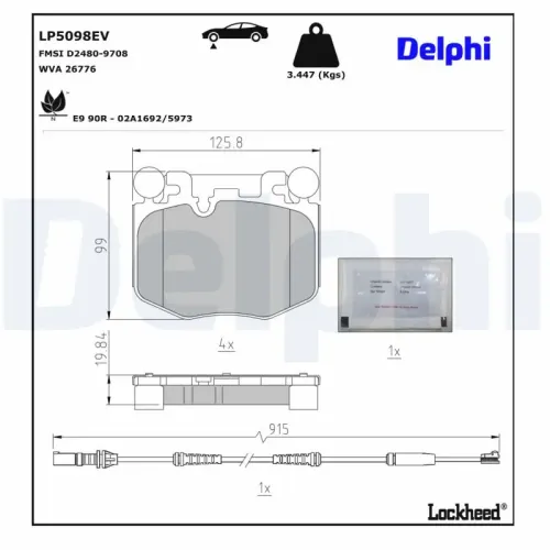 Bremsbelagsatz, Scheibenbremse DELPHI LP5098EV Bild Bremsbelagsatz, Scheibenbremse DELPHI LP5098EV