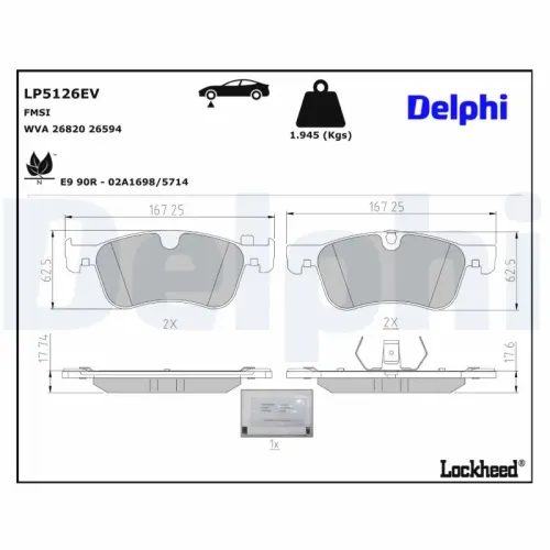 Bremsbelagsatz, Scheibenbremse Vorderachse DELPHI LP5126EV Bild Bremsbelagsatz, Scheibenbremse Vorderachse DELPHI LP5126EV
