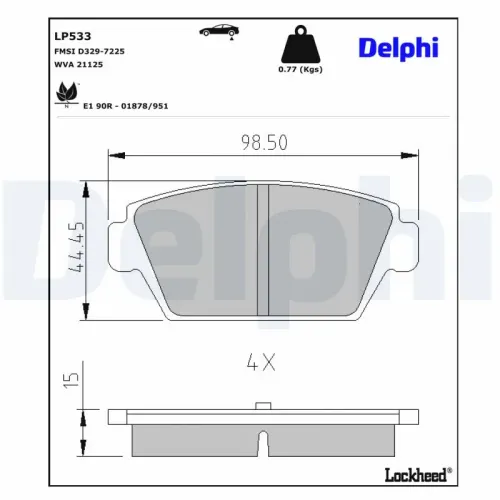 Bremsbelagsatz, Scheibenbremse Hinterachse DELPHI LP533 Bild Bremsbelagsatz, Scheibenbremse Hinterachse DELPHI LP533