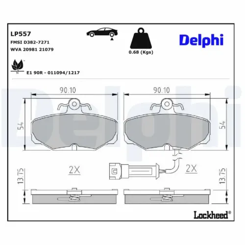 Bremsbelagsatz, Scheibenbremse DELPHI LP557 Bild Bremsbelagsatz, Scheibenbremse DELPHI LP557