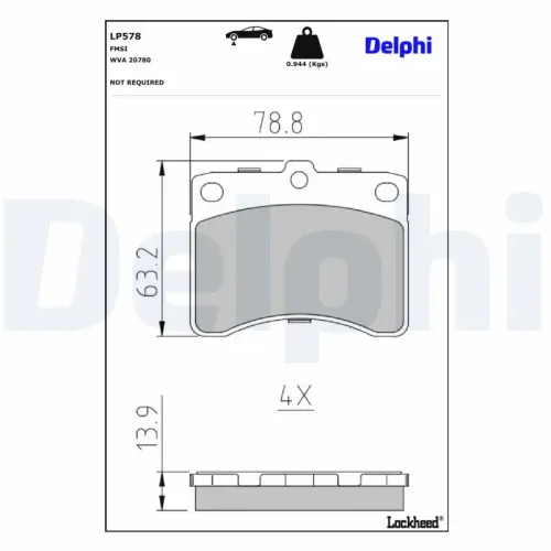 Bremsbelagsatz, Scheibenbremse Vorderachse DELPHI LP578 Bild Bremsbelagsatz, Scheibenbremse Vorderachse DELPHI LP578