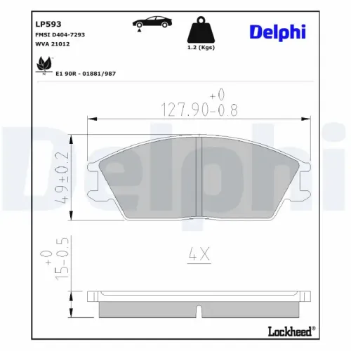 Bremsbelagsatz, Scheibenbremse Vorderachse DELPHI LP593 Bild Bremsbelagsatz, Scheibenbremse Vorderachse DELPHI LP593