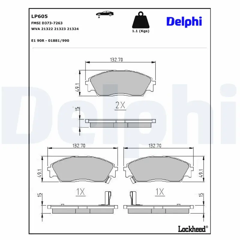 Bremsbelagsatz, Scheibenbremse DELPHI LP605