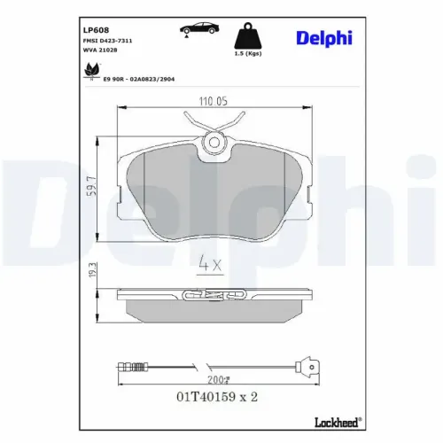 Bremsbelagsatz, Scheibenbremse DELPHI LP608 Bild Bremsbelagsatz, Scheibenbremse DELPHI LP608