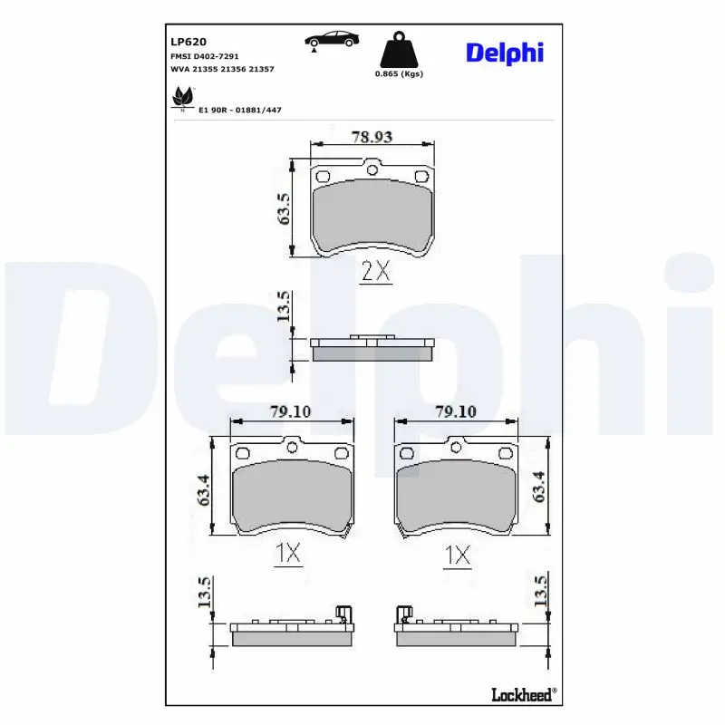 Bremsbelagsatz, Scheibenbremse Vorderachse DELPHI LP620