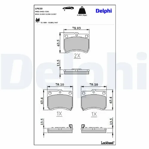 Bremsbelagsatz, Scheibenbremse Vorderachse DELPHI LP620 Bild Bremsbelagsatz, Scheibenbremse Vorderachse DELPHI LP620