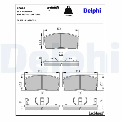Bremsbelagsatz, Scheibenbremse Vorderachse DELPHI LP626 Bild Bremsbelagsatz, Scheibenbremse Vorderachse DELPHI LP626