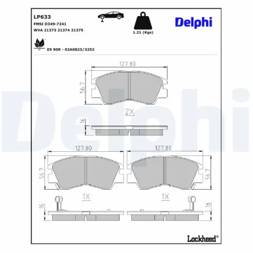 Bremsbelagsatz, Scheibenbremse DELPHI LP633 Bild Bremsbelagsatz, Scheibenbremse DELPHI LP633