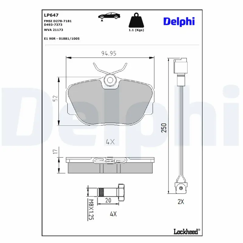 Bremsbelagsatz, Scheibenbremse Vorderachse DELPHI LP647