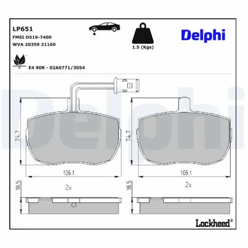 Bremsbelagsatz, Scheibenbremse DELPHI LP651 Bild Bremsbelagsatz, Scheibenbremse DELPHI LP651