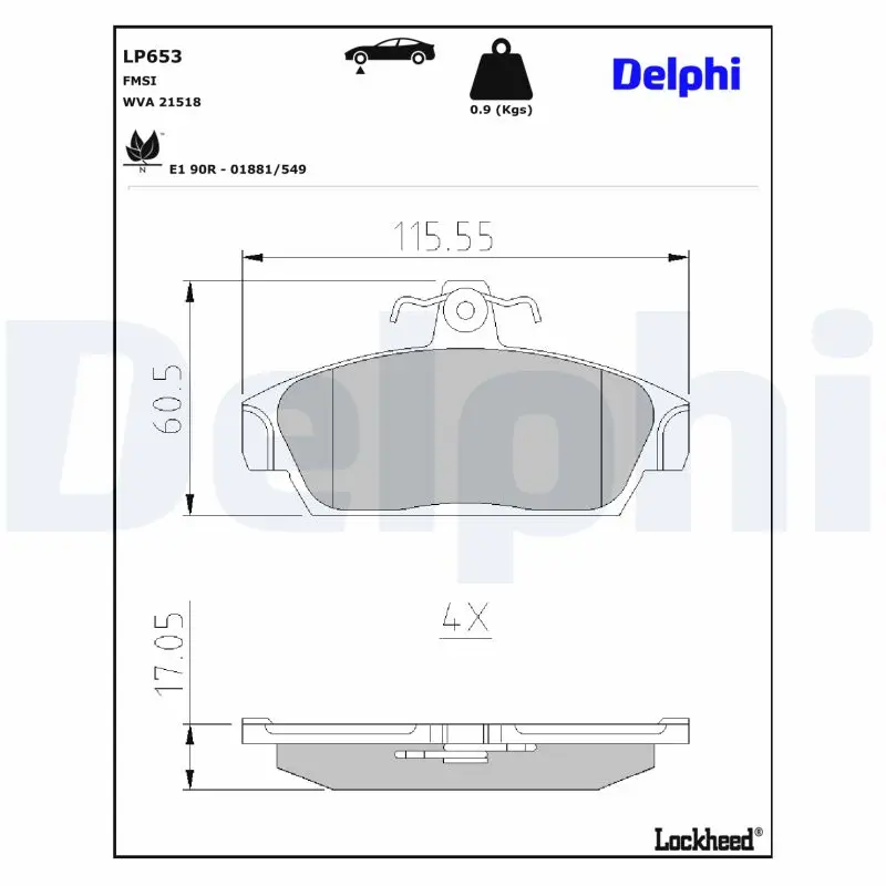 Bremsbelagsatz, Scheibenbremse DELPHI LP653