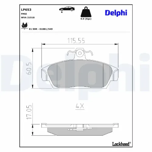 Bremsbelagsatz, Scheibenbremse DELPHI LP653 Bild Bremsbelagsatz, Scheibenbremse DELPHI LP653