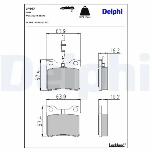 Bremsbelagsatz, Scheibenbremse Hinterachse DELPHI LP667 Bild Bremsbelagsatz, Scheibenbremse Hinterachse DELPHI LP667