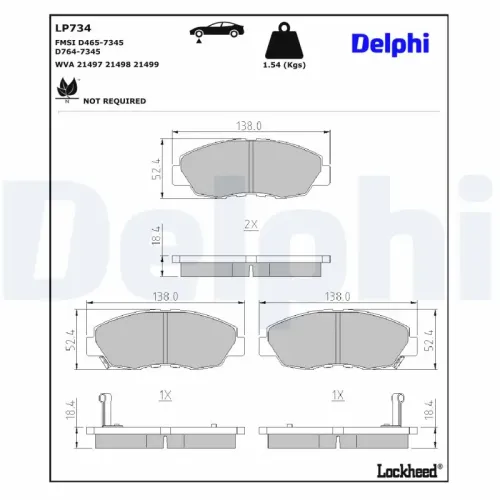 Bremsbelagsatz, Scheibenbremse Vorderachse DELPHI LP734 Bild Bremsbelagsatz, Scheibenbremse Vorderachse DELPHI LP734