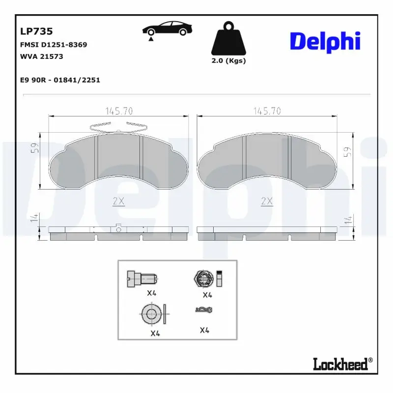 Bremsbelagsatz, Scheibenbremse DELPHI LP735