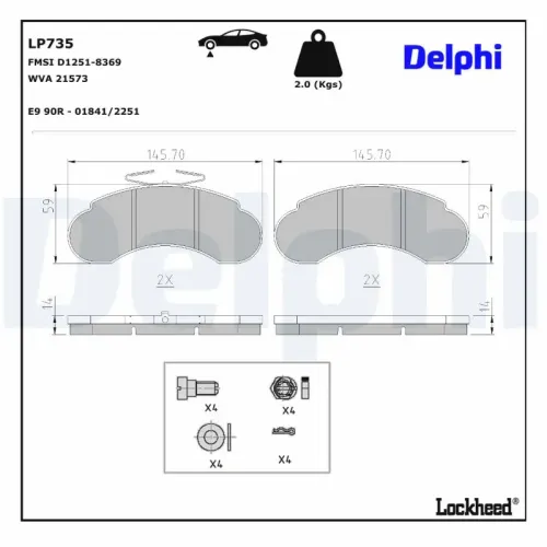 Bremsbelagsatz, Scheibenbremse DELPHI LP735 Bild Bremsbelagsatz, Scheibenbremse DELPHI LP735