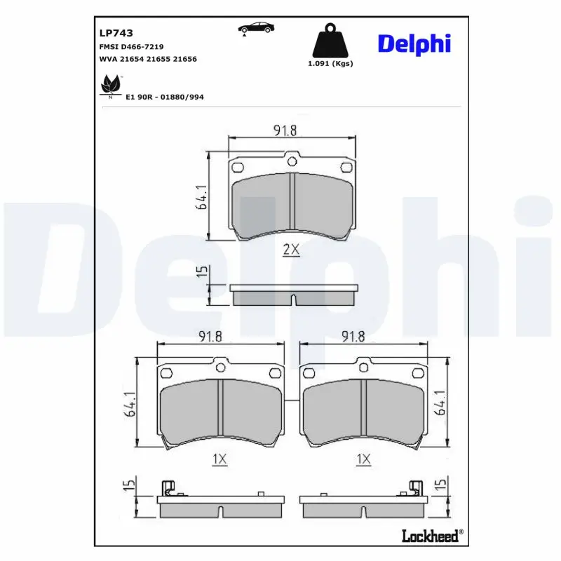 Bremsbelagsatz, Scheibenbremse DELPHI LP743