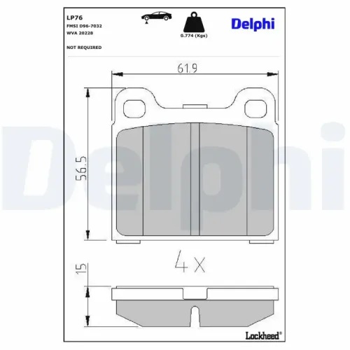 Bremsbelagsatz, Scheibenbremse DELPHI LP76 Bild Bremsbelagsatz, Scheibenbremse DELPHI LP76