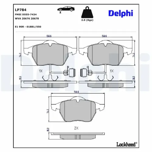 Bremsbelagsatz, Scheibenbremse DELPHI LP784 Bild Bremsbelagsatz, Scheibenbremse DELPHI LP784