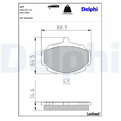 Bremsbelagsatz, Scheibenbremse Vorderachse DELPHI LP7 Bild Bremsbelagsatz, Scheibenbremse Vorderachse DELPHI LP7