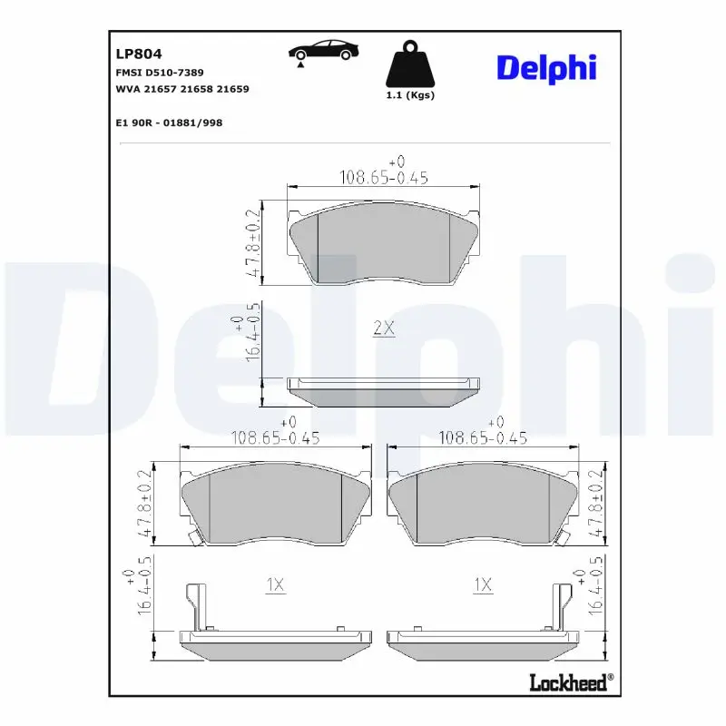 Bremsbelagsatz, Scheibenbremse DELPHI LP804