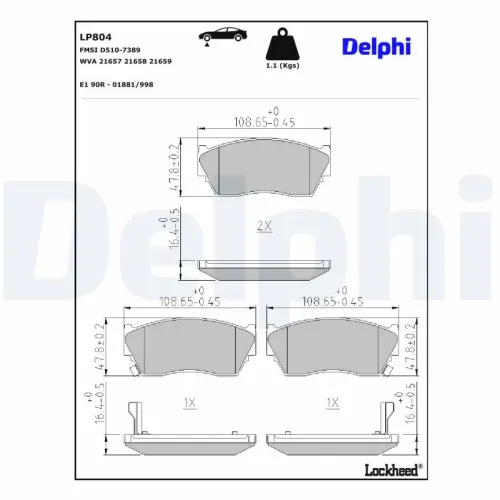 Bremsbelagsatz, Scheibenbremse DELPHI LP804 Bild Bremsbelagsatz, Scheibenbremse DELPHI LP804