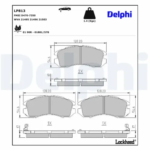 Bremsbelagsatz, Scheibenbremse Vorderachse DELPHI LP813 Bild Bremsbelagsatz, Scheibenbremse Vorderachse DELPHI LP813