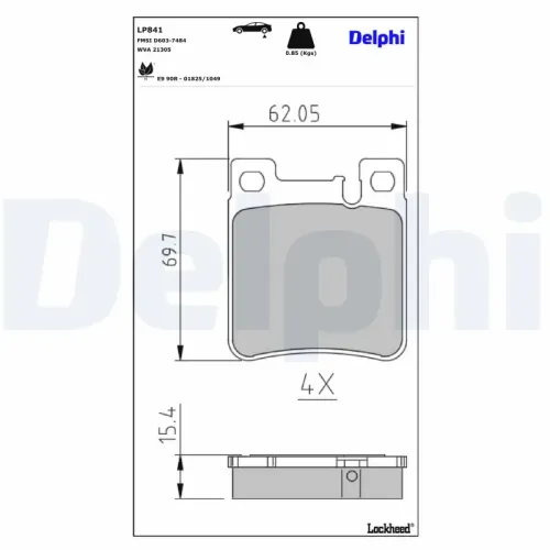 Bremsbelagsatz, Scheibenbremse Hinterachse DELPHI LP841 Bild Bremsbelagsatz, Scheibenbremse Hinterachse DELPHI LP841