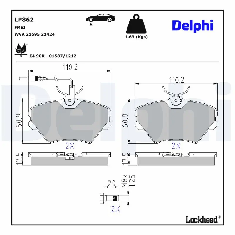 Bremsbelagsatz, Scheibenbremse Vorderachse DELPHI LP862