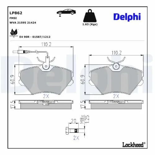 Bremsbelagsatz, Scheibenbremse Vorderachse DELPHI LP862 Bild Bremsbelagsatz, Scheibenbremse Vorderachse DELPHI LP862