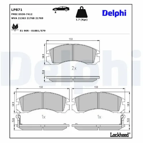 Bremsbelagsatz, Scheibenbremse DELPHI LP871 Bild Bremsbelagsatz, Scheibenbremse DELPHI LP871
