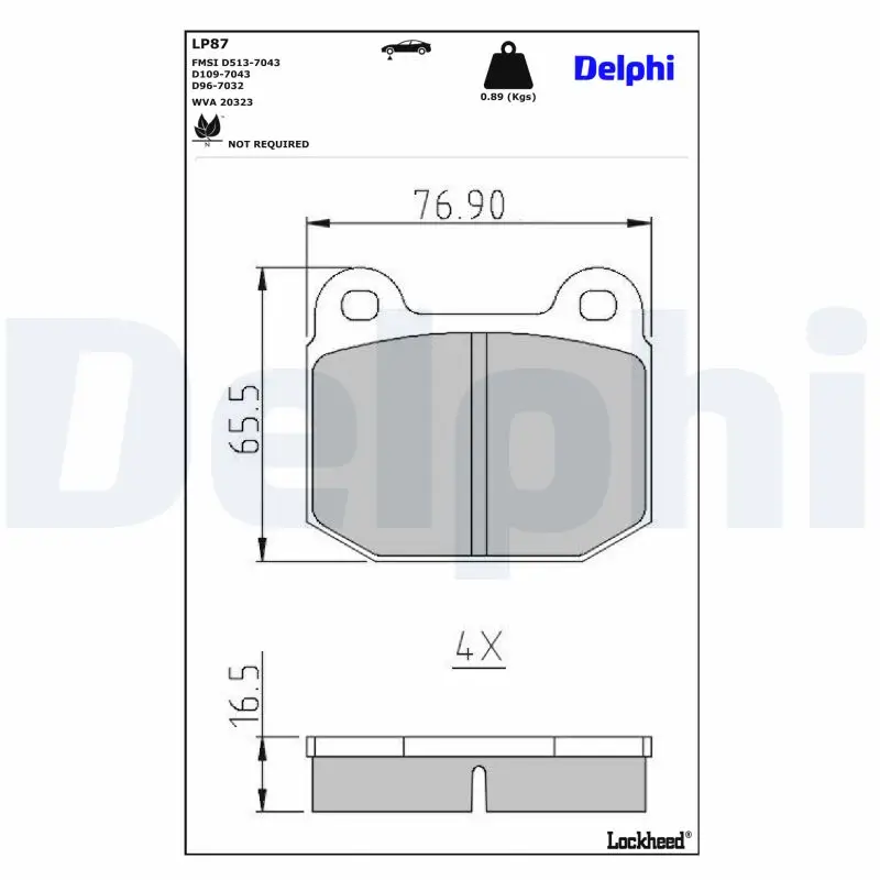 Bremsbelagsatz, Scheibenbremse Vorderachse DELPHI LP87