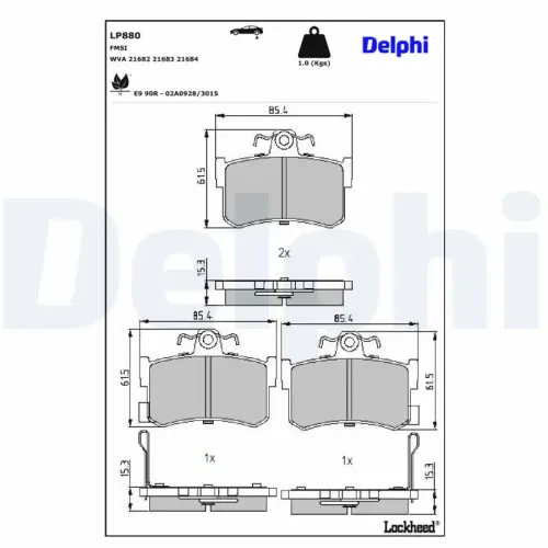 Bremsbelagsatz, Scheibenbremse DELPHI LP880 Bild Bremsbelagsatz, Scheibenbremse DELPHI LP880