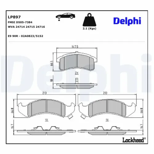 Bremsbelagsatz, Scheibenbremse Vorderachse DELPHI LP897 Bild Bremsbelagsatz, Scheibenbremse Vorderachse DELPHI LP897