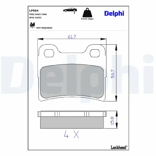 Bremsbelagsatz, Scheibenbremse DELPHI LP904 Bild Bremsbelagsatz, Scheibenbremse DELPHI LP904