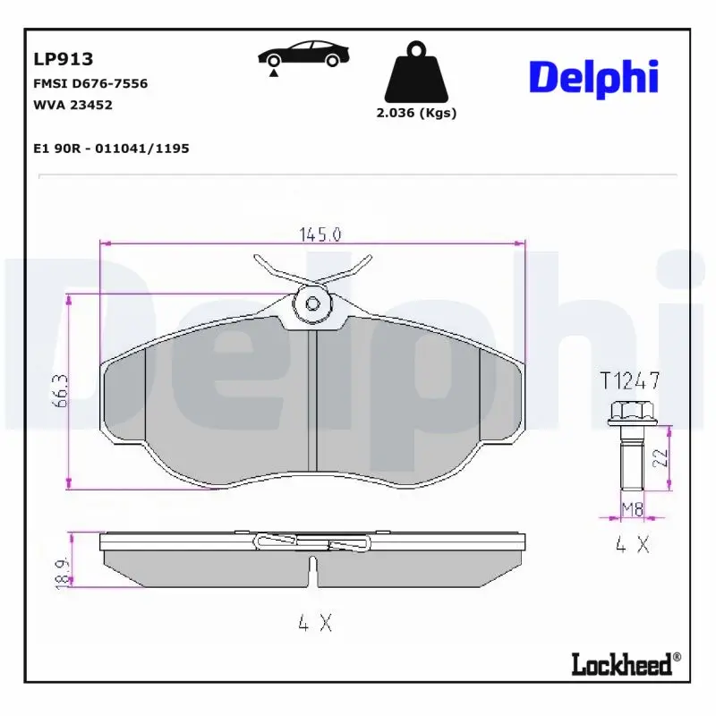 Bremsbelagsatz, Scheibenbremse Vorderachse DELPHI LP913
