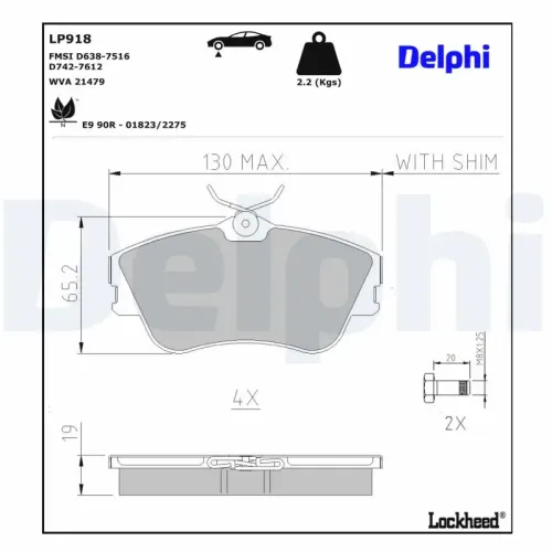 Bremsbelagsatz, Scheibenbremse DELPHI LP918 Bild Bremsbelagsatz, Scheibenbremse DELPHI LP918