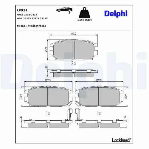 Bremsbelagsatz, Scheibenbremse Hinterachse DELPHI LP921 Bild Bremsbelagsatz, Scheibenbremse Hinterachse DELPHI LP921