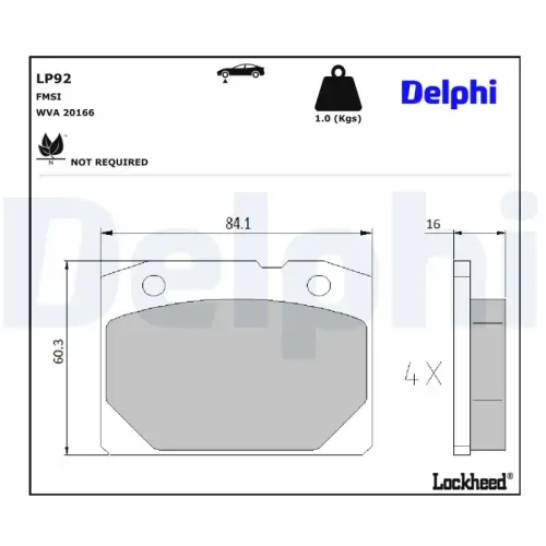 Bremsbelagsatz, Scheibenbremse DELPHI LP92 Bild Bremsbelagsatz, Scheibenbremse DELPHI LP92