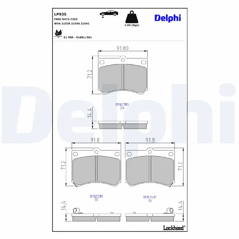 Bremsbelagsatz, Scheibenbremse DELPHI LP935