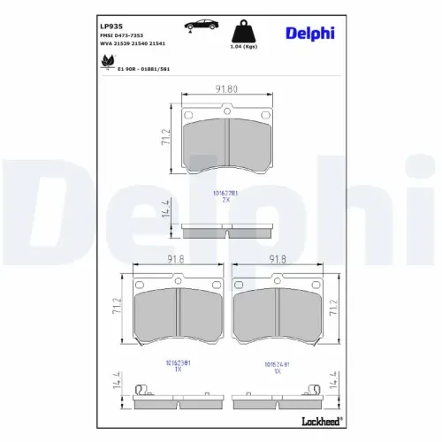 Bremsbelagsatz, Scheibenbremse DELPHI LP935 Bild Bremsbelagsatz, Scheibenbremse DELPHI LP935